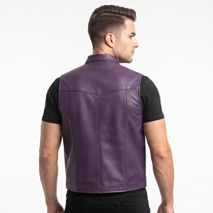 Gilet en cuir PU violet de qualité supérieure pour homme, col rabattu, simple boutonnage, style décontracté, collection automne - Product Image 2