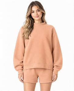 Soft Custom <b>Women</b> Mock Neck And <b>Shorts</b> Casual <b>Long</b> Sleeve Pullover Top <b>Women</b> Mock Neck Set Oversized Cozy Everyday Wear - Product Image 1