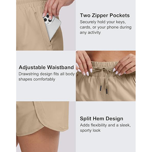 Wholesale Beige <b>Men</b> Running Shorts Polyester Dry Fit Gym Bottoms with Hidden Side Zipper <b>Pouch</b> Custom Logo - Product Image 5