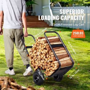 250 Lbs Load Capacity Firewood Log <b>Cart</b> Pneumatic Rubber Wheels Heavy Duty Indoor Outdoor Wood Rack <b>Storage</b> for Hand <b>Carts</b> - Product Image 2