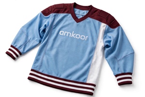 เสื้อฮอกกี้น้ำแข็งแขนยาวสำหรับผู้ชาย Amkoor สีเบอร์กันดีบลู คอวี ระบายอากาศได้ดี ผลิตจากโพลีเอสเตอร์ ซับเหงื่อ พร้อมโลโก้ด้านหน้า ชุดยูนิฟอร์มสำหรับผู้ใหญ่ - Product Image 4