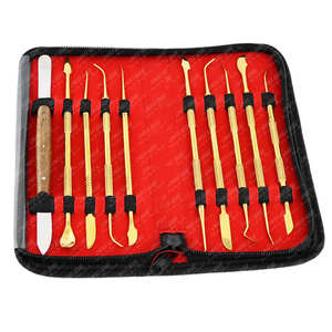Juego de Herramientas Profesionales para Esculpir Cera Dental, Acero Inoxidable con Recubrimiento Dorado, Kit de Escultura con Estuche de Cuero para Laboratorio - Product Image 4