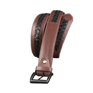 Wholesale 2026 Stylish Mini Braid Burgundy Genuine Leather Belt for Men High Quality Formal Belt Custom Logo Alloy Handmade Mini - Product Image 2