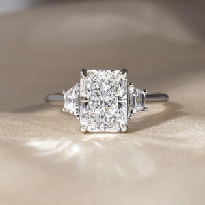 Luxury Radiant Cut Moissanite Engagement <b>Ring</b> <b>14K</b> Solid <b>Gold</b> Three Stone Diamond Style Bridal <b>Ring</b> Wholesale - Product Image 1