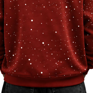 Sudadera con Capucha para Hombre, Estampado Rojo Óxido con Manchas Blancas, Sudadera Gruesa con Cordón Ajustable, Manga Larga, Bolsillo Frontal Tipo Canguro - Product Image 5