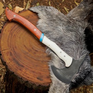 Hacha de doble cabeza de acero de Damasco forjado a mano con mango de madera de palisandro y funda de cuero, calidad industrial, hacha personalizada OEM - Product Image 3