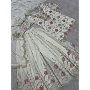 Hermoso conjunto de satén (top y pantalón) y elegante dupatta para fiestas - Product Image 2