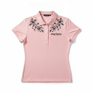 Elegante Camiseta Polo de Algodón Rosa con Bordado Floral, Transpirable y Cómoda para Uso Diario - Product Image 6