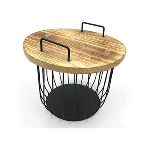 Cesta de alambre de hierro con tapa de madera de primera clase, mesa auxiliar, mesa de centro decorativa, muebles de Metal para el hogar y el Hotel - Product Image 6