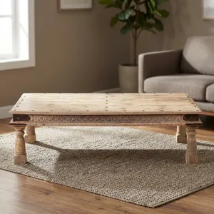 Mesa de Centro de Madera Tallada a Mano con Diseño Floral, Estilo Rústico, para Sala de Estar, Hotel o Casa de Campo - Product Image 6