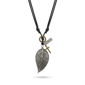 Collar con Colgante de Moda, Colgante de Hoja Etérea de Acero Inoxidable Puro de 2.5 Pulgadas con Cuerda de Cuero Ajustable para Hombres y Niños - Product Image 3