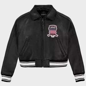 Avirex Style Cropped Varsity Jacket Women's Retro Leather Patch <b>Coat</b> - Product Image 1