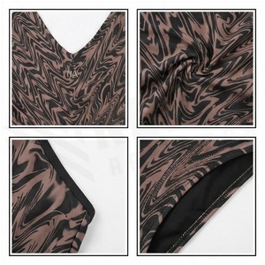 Maillot de bain une pièce pour femme, imprimé géométrique, col halter croisé, extensible, en spandex et polyester, vêtements de plage - Product Image 4