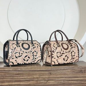 Bolsos de Viaje de Cuero Floral Hechos a Mano de Gran Capacidad, Bolsos Deportivos Unisex con Cierre de Cremallera, Bolsos de Mano Rápidos - Product Image 5