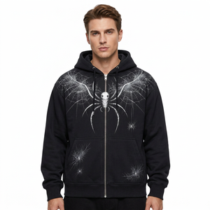 Sweat à capuche zippé pour homme OME, motif araignée, manches longues, coupe décontractée, collection de vêtements en gros B2B pour acheteurs de mode américains - Product Image 1