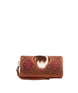 Nueva llegada bolso de mano de cuero para mujer billetera de tallado floral a mano a precio al por mayor - Product Image 1