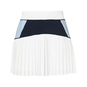 Women <b>Pleated</b> Sporty <b>Mini</b> <b>Skirt</b> Color Blocking Elastic Waist Breathable All Seasons White Navy Blue - Product Image 2