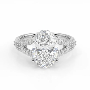 Bague en diamant taille ovale avec double bande pavée à branches séparées - Or 9k, 14k, 18k - Product Image 5