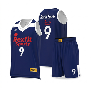 Ensemble de shorts et maillot de basket-ball personnalisés Rexfit Sports, col en V, sans manches, évacuation de l'humidité, uniforme d'équipe unisexe pour adultes - Product Image 1