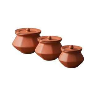 Traditional Natural Terracotta <b>Clay</b> Handi with Lid (<b>Set</b> of 3) Handmade Eco-Friendly Fade Resistant SwamiG TradeX Made in India - Product Image 1