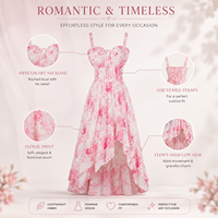 Robe longue asymétrique rose pour femme |   Robe de soirée d'été élégante en soie, sans bretelles, col cœur, ourlet à volants, taille naturelle, style vintage, pour la plage