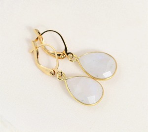 Rainbow Moonstone Pear-Shape <b>Drop</b> Earrings Natural Stone June Birthstone Jewelry Birthday Gift for Women with Lever Ear Wires - Product Image 1
