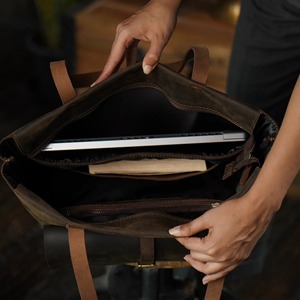 Sac fourre-tout vintage en cuir marron pour femme, grand sac à main de travail pour ordinateur portable avec fermeture éclair, poche portable, sac à bandoulière rustique, cadeau pour enseignant - Product Image 2