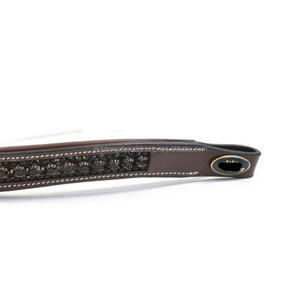 Diadema de cuero decorativa para caballo con costuras blancas duraderas y acolchado extra suave de piel de vaca, adornada con cristales y pedrería, para uso ecuestre. - Product Image 1