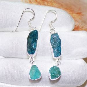Pendientes de Apatita Azul Natural con Dos Piedras en Plata de Ley - Product Image 3