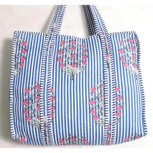 Floral Print Cotton Tote Bag Indian Handmade <b>Quilted</b> Shoulder Bag Women Boho Handbag Shopping Bag - Product Image 4