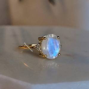 Anillo de Piedra Preciosa Blanca Natural con Baño de Oro de 24K, Hecho a Mano, con Piedra de Nacimiento de Junio, Anillo de Piedra Lunar Arcoíris para Mujer, para Boda - Product Image 3