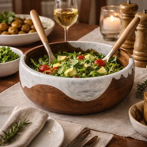 Vajilla de Madera de Acacia con Resina Epoxi Blanca, Tazón Redondo para Ensalada, Hecho a Mano, Color Marrón Natural, para Servir, Fiestas, Decoración del Hogar - Product Image 6