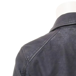 Blouson bomber en cuir PU bleu foncé pour femme, fermeture éclair intégrale, col rabattable, coupe-vent, style automne - Product Image 6