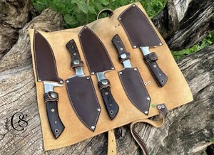 Juego de Cuchillos de Chef de Cinco Piezas Hechos a Mano con Diseño Vikingo, Cuchillos de Acero Inoxidable Ambidiestros con Mangos de Madera y Bolsa de Cuero Enrollable - Product Image 6