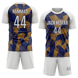 Maillot de football américain bleu, blanc et noir, uniforme de football par sublimation, 100 % polyester, anti-humidité, short, entièrement personnalisable - Product Image 6