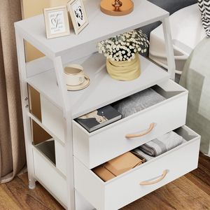 Small White Nightstand with 3 Drawers and 2-Tier Shelf End Table <b>Side</b> Furniture - Product Image 4