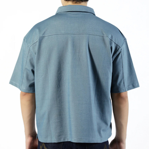 Camisas Casuales para Hombre al por Mayor, Mezcla de Poliéster, Diseño Sólido, Manga Corta, Cierre de Botones, Forro Polar Transpirable de 220g, Servicio OEM - Product Image 3