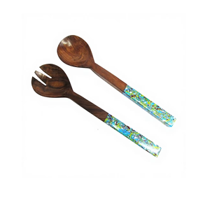 Ensemble de cuillères à salade en bois écologiques optimiEco avec cuillère en acier inoxydable pour la maison, les enfants, les mariages, les hôtels, les ensembles de couverts - Product Image 4