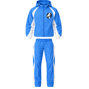 Royal Blue White Printed Solid Hooded Tracksuit Set Full Zip Jacket <b>Straight</b> <b>Leg</b> <b>Pants</b> Custom Athletic Training Sportswear Two - Product Image 1