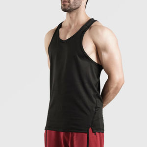 <b>Men's</b> Black Solid Color O-Neck Sleeveless Tank Top Casual Breathable Knitted Polyester Workout <b>Vest</b> - Product Image 4
