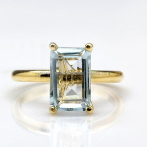 Anillo de piedras preciosas de cuarzo, Topacio Azul, Plata de Ley 925, chapado en oro, apilamiento hecho a mano, joyería India bonita - Product Image 1