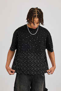 Camisetas de hombre de algodón oversize con estampado gráfico degradado y pedrería, estilo urbano, corte holgado, fabricación personalizada, producción a granel. - Product Image 6