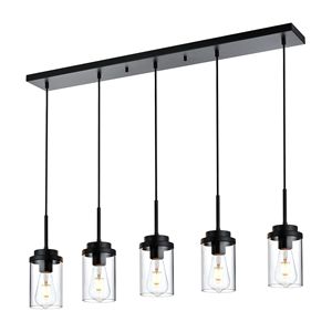 Lampadario a sospensione moderno a 5 luci per isola cucina, stile industriale, nero/nichel spazzolato, per sala da pranzo e illuminazione. - Product Image 2