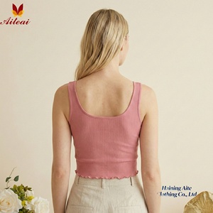 Top corto de punto acanalado Y2K personalizado para mujer, con cuello redondo y borde ondulado, sin mangas, estilo dulce streetwear, camisola tipo chaleco - Product Image 4