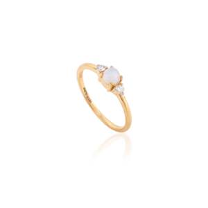 18K Solid Gold Opal Diamond Three Stone <b>Dainty</b> Engagement <b>Ring</b> - Product Image 4