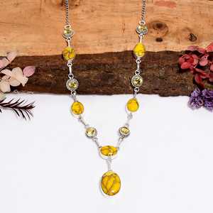 Honey Dahlia Turquoise Citrine <b>Necklace</b> Sterling Silver Bohemian <b>Statement</b> Jewelry Handmade Gift for Her - Product Image 1