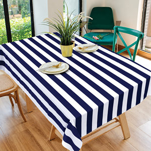 Modern Red and White Striped <b>Tablecloth</b> Square <b>Washable</b> Fabric Table Cover for Dining Room - Product Image 3