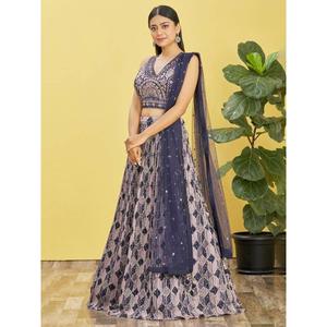 Lehenga choli ทำงานชิโน่สีฟ้าที่สวยงาม - Product Image 1