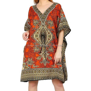 Nueva colección de caftán Dashiki con estampado tradicional para mujeres de lujo, caftán estampado lavable, Vestido corto de playa - Product Image 1