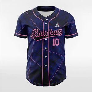 Camiseta de Béisbol Azul Marino Personalizada 2025 con Detalles en Rosa, Uniforme de Equipo con Botones, Nombre y Número Personalizados, Estilo Profesional, Corta y Estampada - Product Image 1